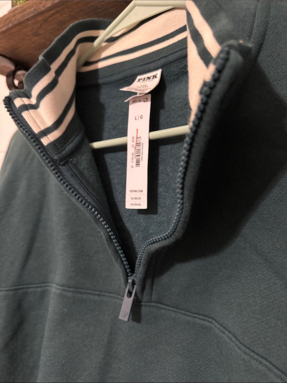 PINK Victoria's Secret Green quarter zip sweatshirt NWT $55